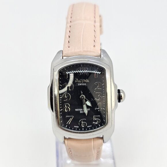 Activa Swiss Women\'s Watch 28MM Black Dial New Pink‎ Leather Bands New Battery main image 6